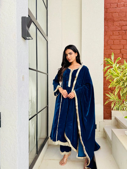 Teal Blue Diva Velvet Suit Set