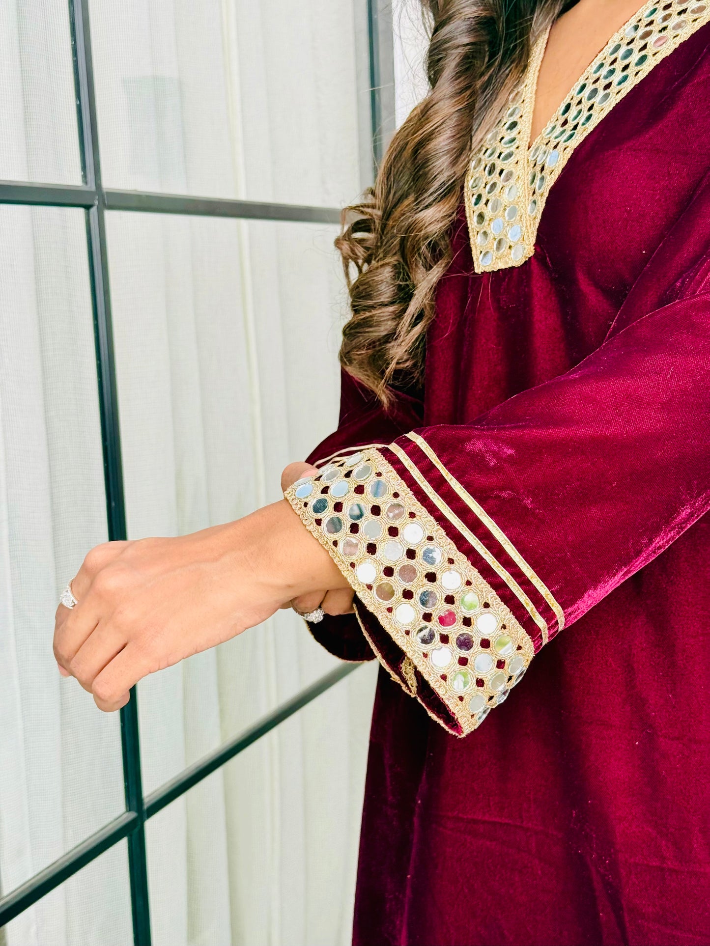 Ruby Wine Velvet Suit Set