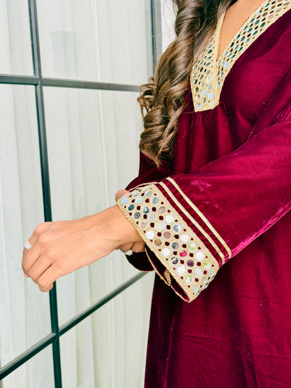 Ruby Wine Velvet Suit Set