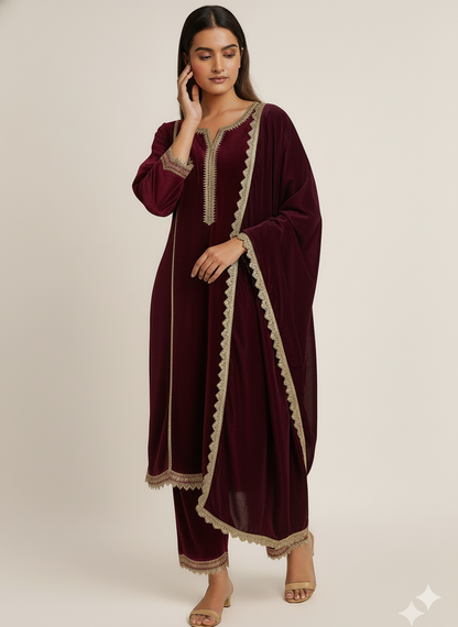 Vintage Wine Velvet Suit Set