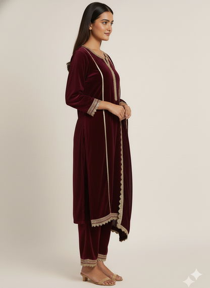Vintage Wine Velvet Suit Set