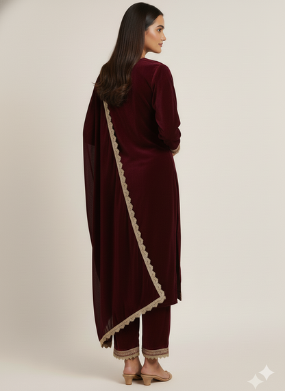 Vintage Wine Velvet Suit Set