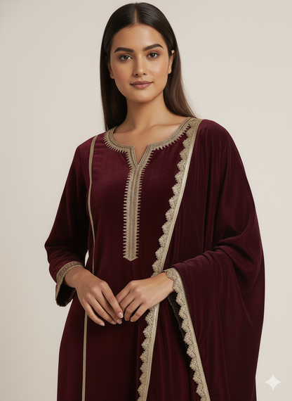 Vintage Wine Velvet Suit Set