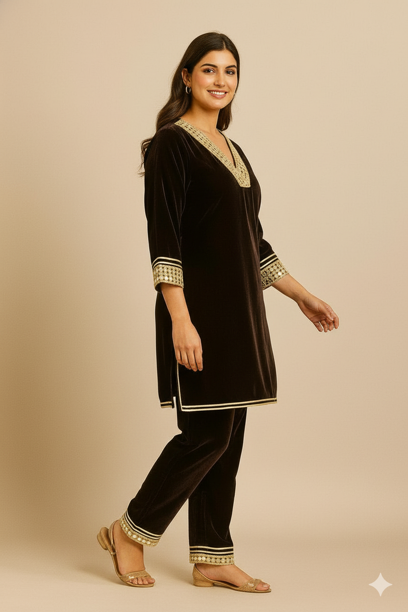 Deep Brown Velvet Suit Set