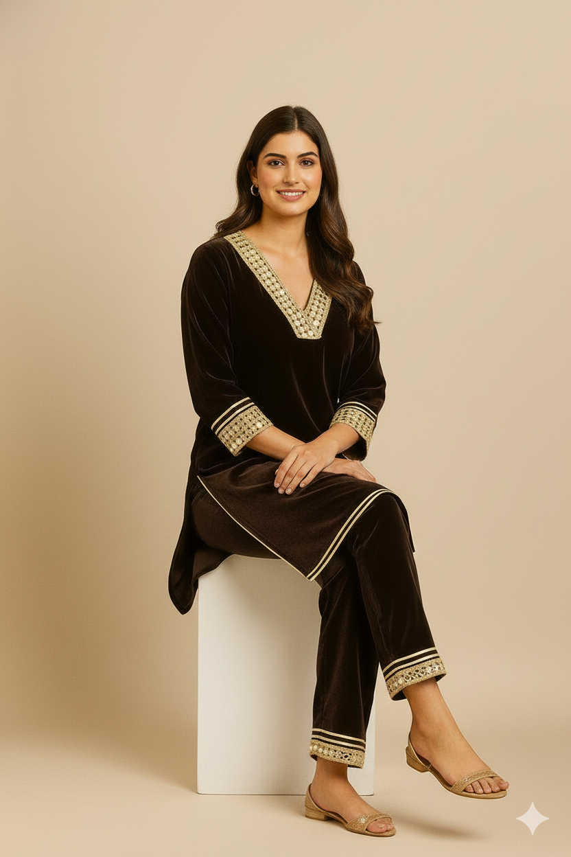 Deep Brown Velvet Suit Set