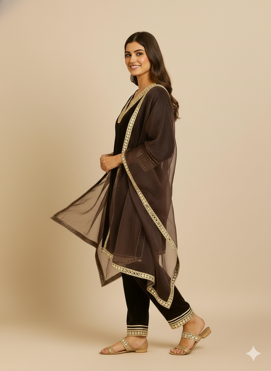 Deep Brown Velvet Suit Set