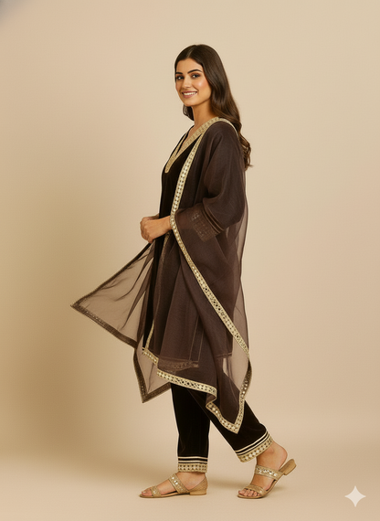 Deep Brown Velvet Suit Set