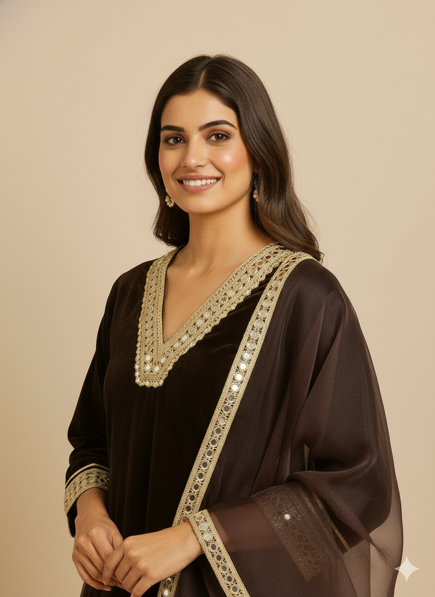 Deep Brown Velvet Suit Set