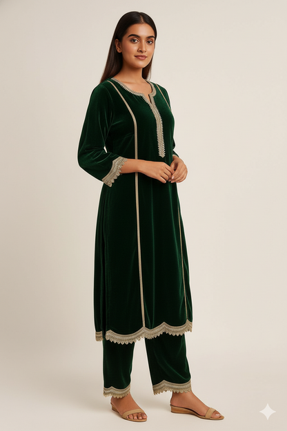Regal Emerald Velvet Suit Set