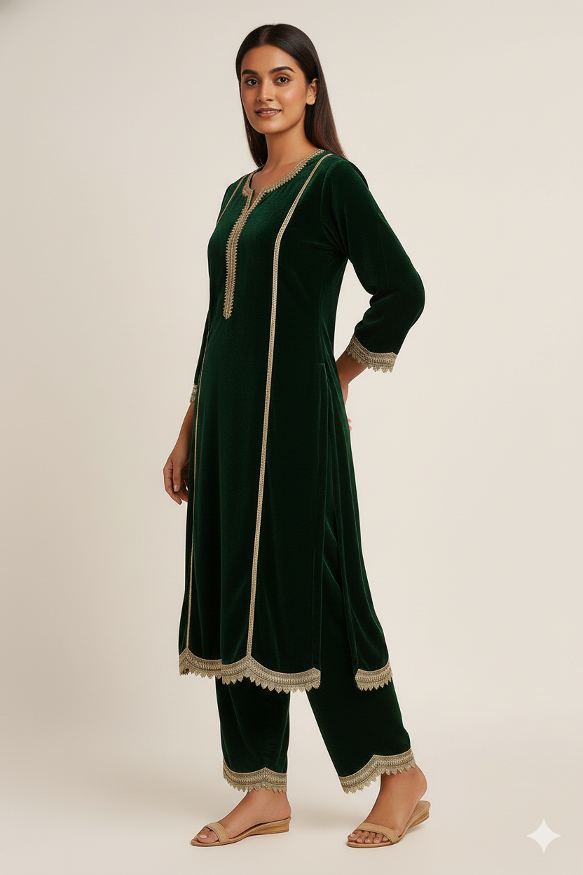 Regal Emerald Velvet Suit Set