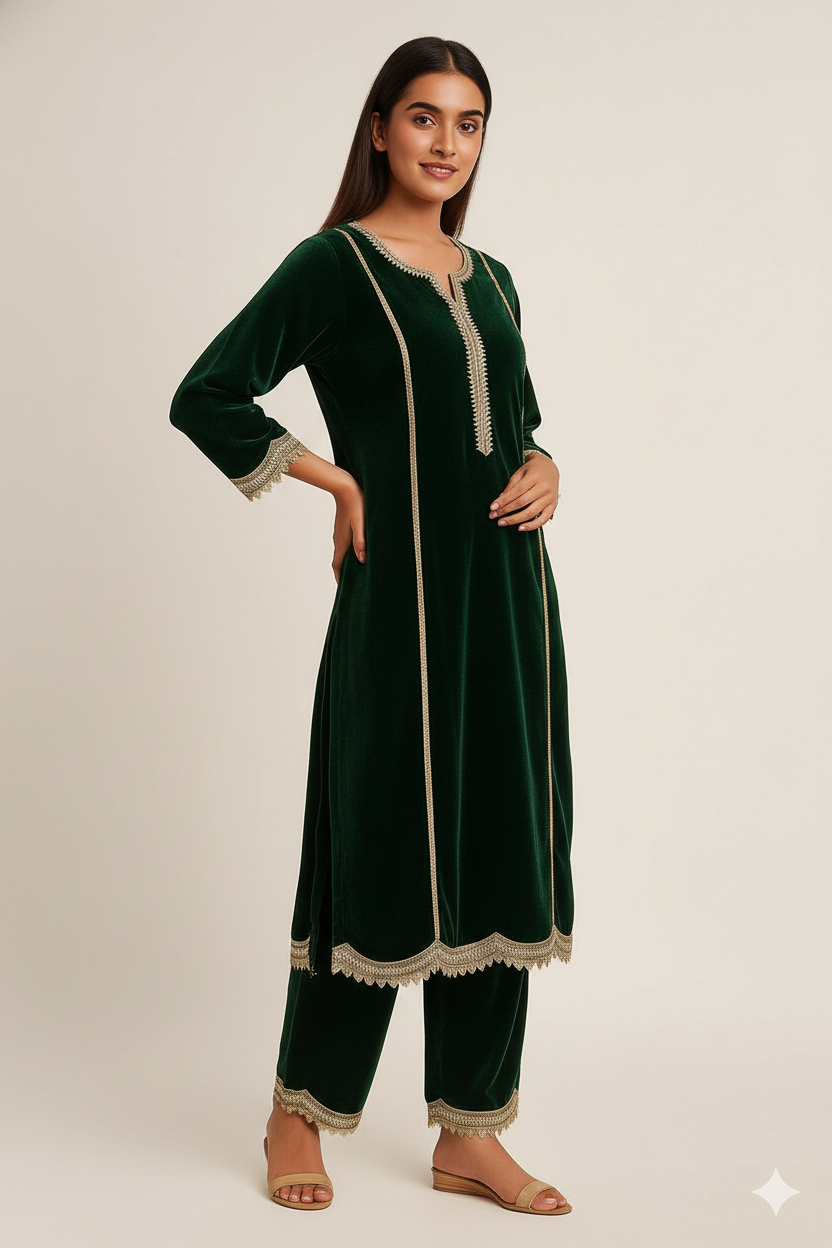 Regal Emerald Velvet Suit Set