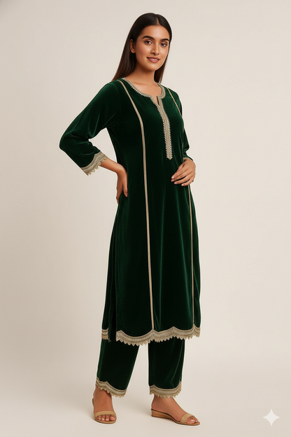 Regal Emerald Velvet Suit Set