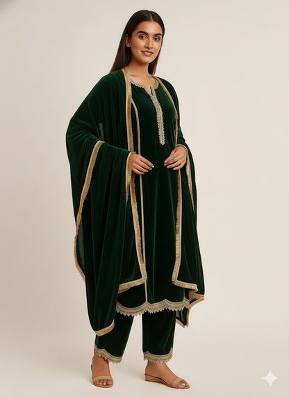 Regal Emerald Velvet Suit Set