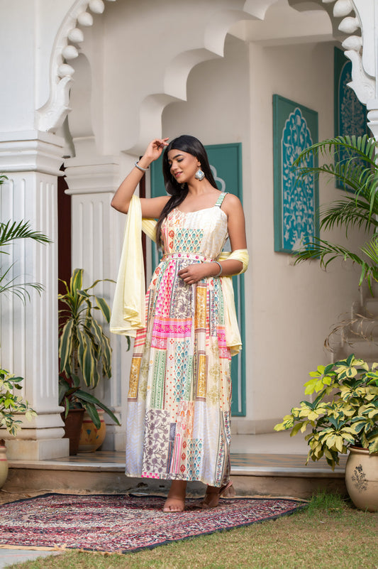 Dazzling Maxi Dress with Chiffon Dupatta