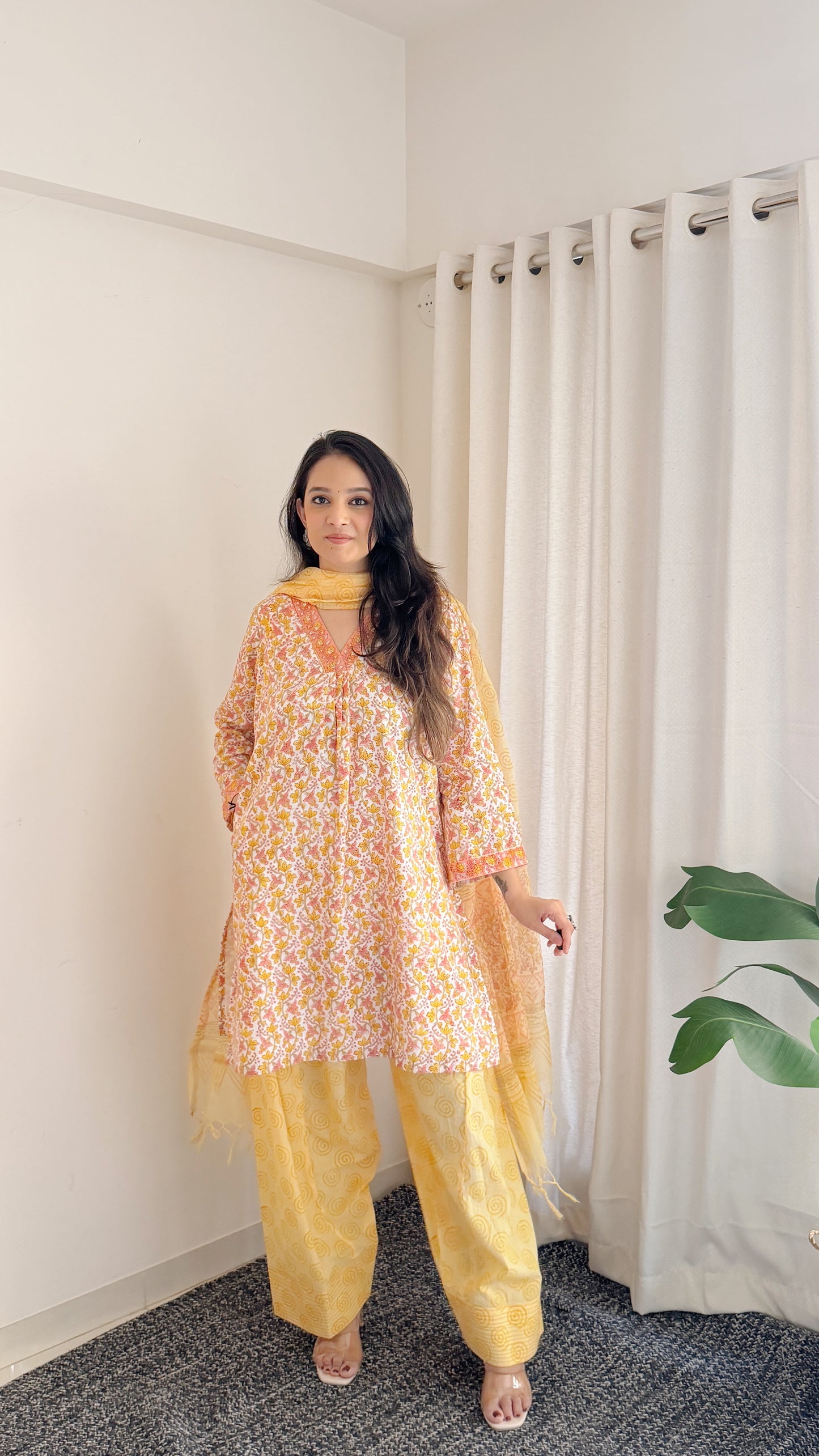 Sunshine Floral Cotton Suit Set with Farshi Salwar