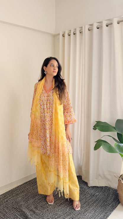Sunshine Floral Cotton Suit Set with Farshi Salwar
