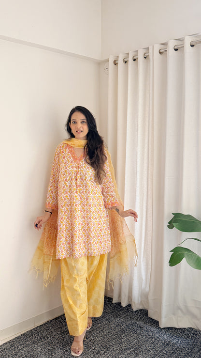 Sunshine Floral Cotton Suit Set with Farshi Salwar