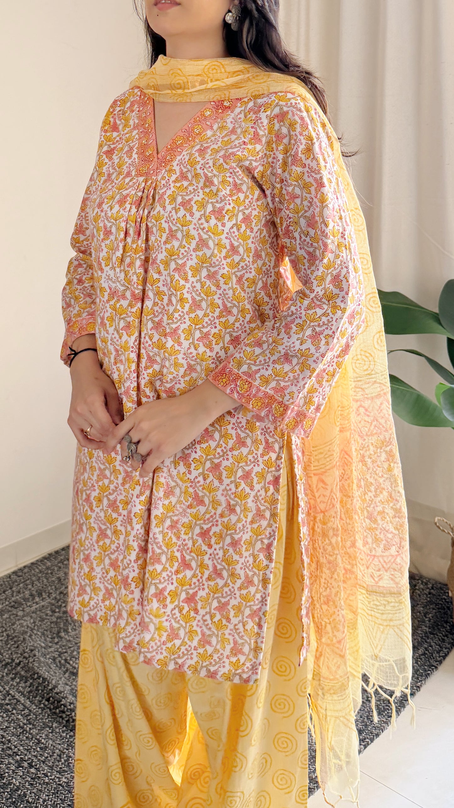 Sunshine Floral Cotton Suit Set with Farshi Salwar