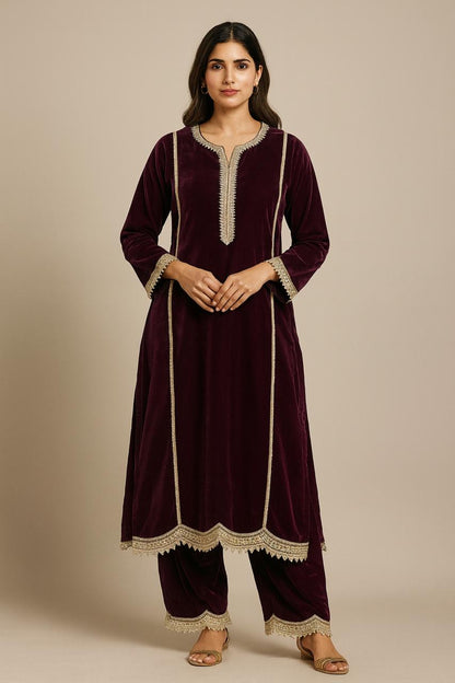 Vintage Wine Velvet Suit Set