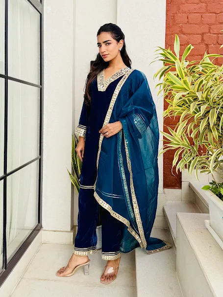 Teal Blue Radiance Velvet Suit Set